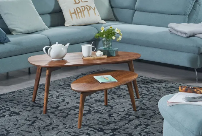 Couchtisch FineBuy Wohnzimmertisch 2er Set Nierenform Holz Beistelltisch Tisch