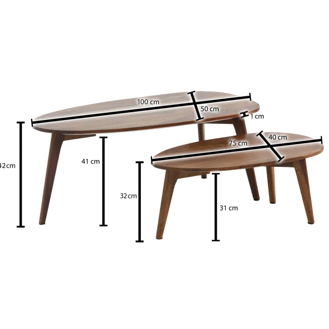 Couchtisch FineBuy Wohnzimmertisch 2er Set Nierenform Holz Beistelltisch Tisch
