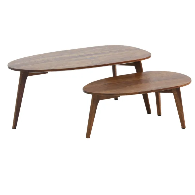 Couchtisch FineBuy Wohnzimmertisch 2er Set Nierenform Holz Beistelltisch Tisch