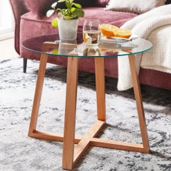 Couchtisch FineBuy Wohnzimmertisch Holz Glas Sofatisch Tisch Wohnzimmer Rund