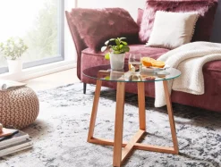 Couchtisch FineBuy Wohnzimmertisch Holz Glas Sofatisch Tisch Wohnzimmer Rund