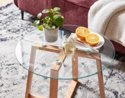 Couchtisch FineBuy Wohnzimmertisch Holz Glas Sofatisch Tisch Wohnzimmer Rund