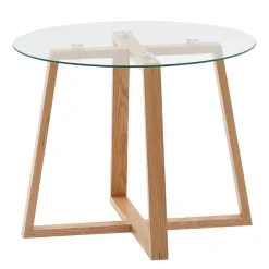 Couchtisch FineBuy Wohnzimmertisch Holz Glas Sofatisch Tisch Wohnzimmer Rund