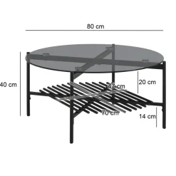Couchtisch FineBuy Wohnzimmertisch Glas Metall 80 cm Schwarz Rund Sofatisch