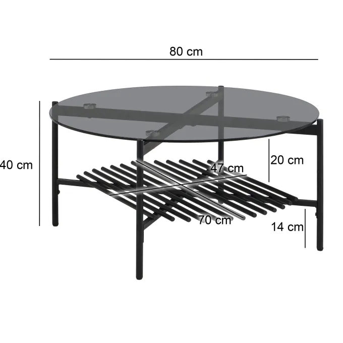 Couchtisch FineBuy Wohnzimmertisch Glas Metall 80 cm Schwarz Rund Sofatisch
