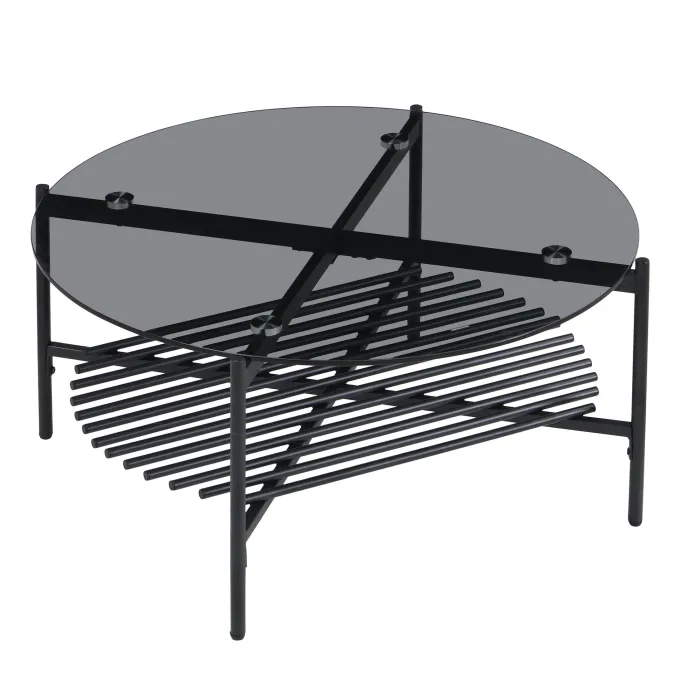 Couchtisch FineBuy Wohnzimmertisch Glas Metall 80 cm Schwarz Rund Sofatisch