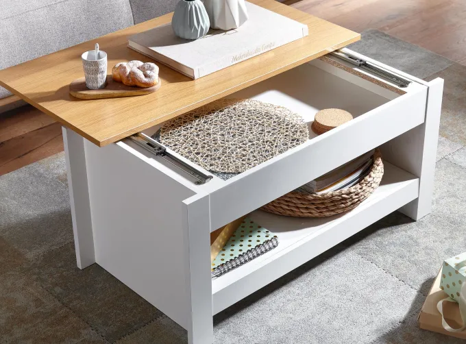 Couchtisch FineBuy Wohnzimmertisch Weiß 85x47x42cm Sofatisch Tisch mit Stauraum