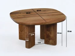 Couchtisch Mango Massivholz 60cm quadratisch Handgefertigter Wohnzimmertisch