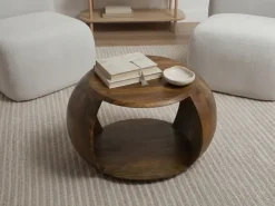 Couchtisch Mango Massivholz rund 60 cm Wohnzimmertisch Ablagefach Landhaus