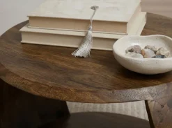 Couchtisch Mango Massivholz rund 60 cm Wohnzimmertisch Ablagefach Landhaus