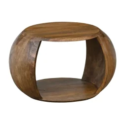 Couchtisch Mango Massivholz rund 60 cm Wohnzimmertisch Ablagefach Landhaus