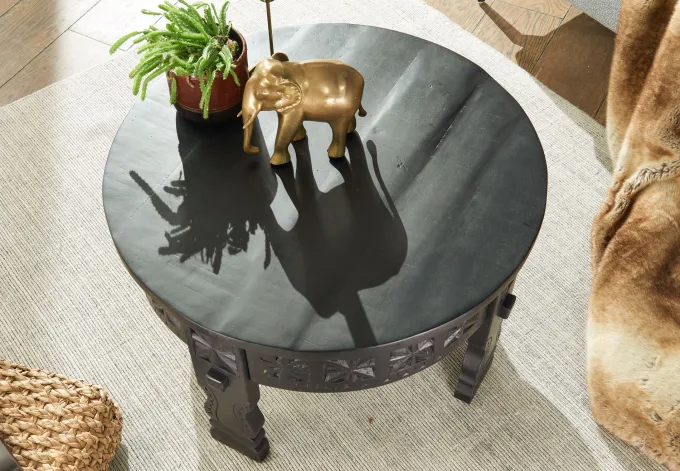 Couchtisch Mango Massivholz rund Wohnzimmertisch orientalischer Boho Design