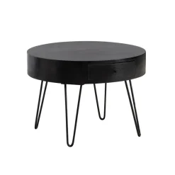 Couchtisch Mango Massivholz rund Ø 60 cm Wohnzimmertisch Schublade Schwarz