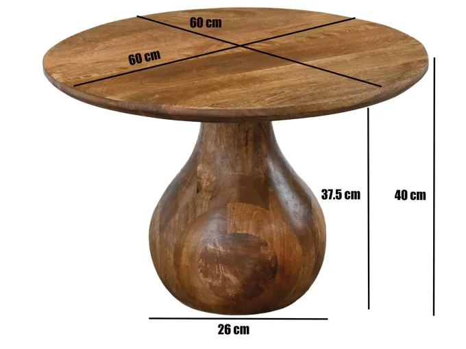 Couchtisch Massivholz 60cm Sofatisch Rund Beistelltisch Tisch Tropfenfuß Holz