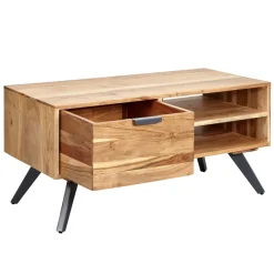 Couchtisch Massivholz 95cm Wohnzimmertisch rechteckig Schublade Industrial
