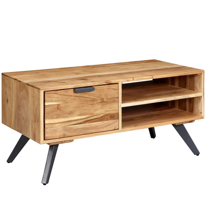 Couchtisch Massivholz 95cm Wohnzimmertisch rechteckig Schublade Industrial