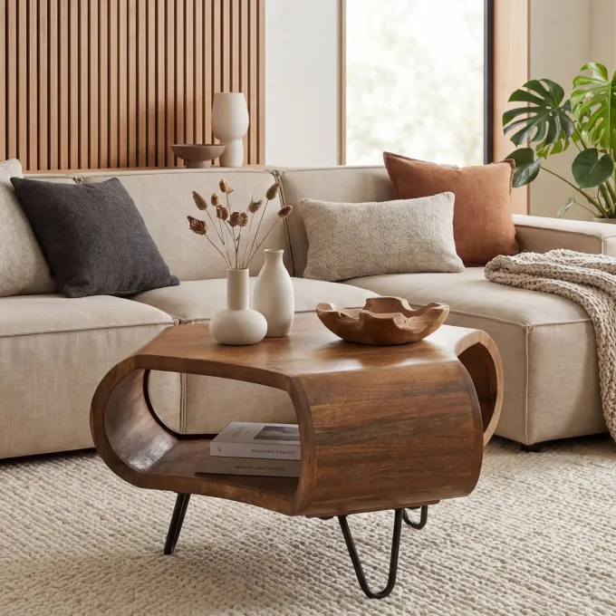 Couchtisch Massivholz 60cm Wohnzimmertisch mit Stauraum Sofatisch Beistelltisch