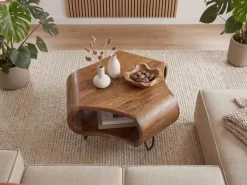 Couchtisch Massivholz 60cm Wohnzimmertisch mit Stauraum Sofatisch Beistelltisch