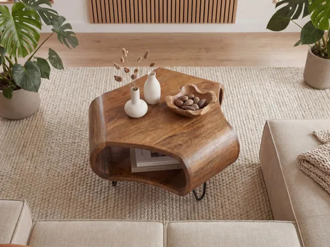 Couchtisch Massivholz 60cm Wohnzimmertisch mit Stauraum Sofatisch Beistelltisch