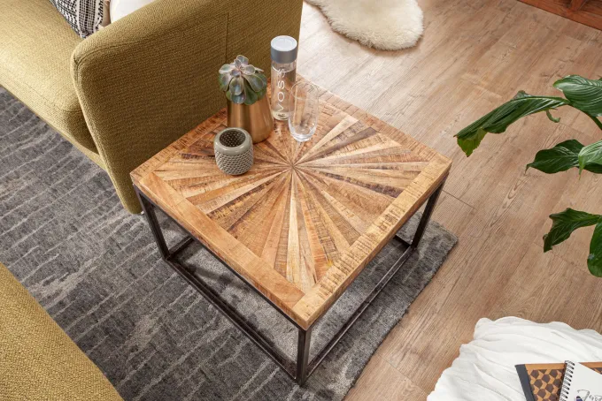 Couchtisch Massivholz quadratisch 55cm Wohnzimmertisch Metallgestell Industrial
