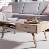 Couchtisch Massivholz rechteckig 95cm Wohnzimmertisch Schublade & Ablagefach