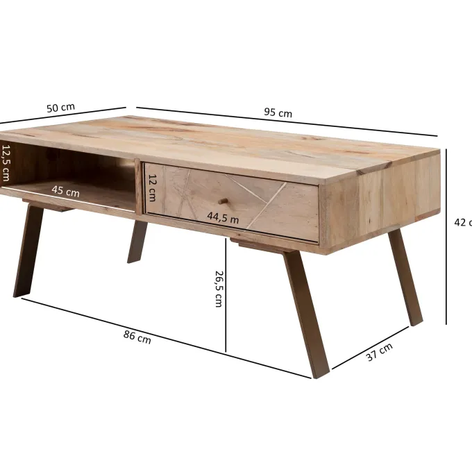 Couchtisch Massivholz rechteckig 95cm Wohnzimmertisch Schublade & Ablagefach