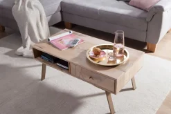Couchtisch Massivholz rechteckig 95cm Wohnzimmertisch Schublade & Ablagefach