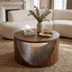 Couchtisch Massivholz rund 60cm Wohnzimmertisch Sofatisch Beistelltisch Ablage