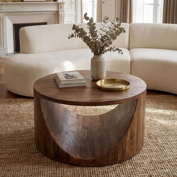 Couchtisch Massivholz rund 60cm Wohnzimmertisch Sofatisch Beistelltisch Ablage