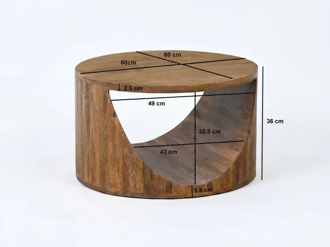 Couchtisch Massivholz rund 60cm Wohnzimmertisch Sofatisch Beistelltisch Ablage