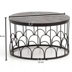 Couchtisch Massivholz rund Ø60cm Schwarz Wohnzimmertisch Art-Deco Industrial