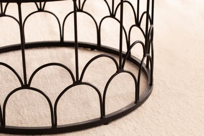 Couchtisch Massivholz rund Ø60cm Schwarz Wohnzimmertisch Art-Deco Industrial