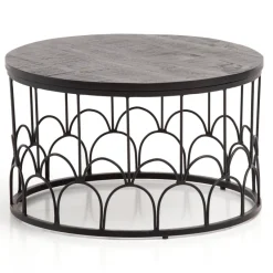 Couchtisch Massivholz rund Ø60cm Schwarz Wohnzimmertisch Art-Deco Industrial