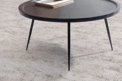 Couchtisch Massivholz rund Ø 75 cm Schwarz Moderner Wohnzimmertisch Metallbeine