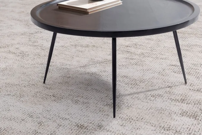 Couchtisch Massivholz rund Ø 75 cm Schwarz Moderner Wohnzimmertisch Metallbeine