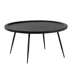 Couchtisch Massivholz rund Ø 75 cm Schwarz Moderner Wohnzimmertisch Metallbeine