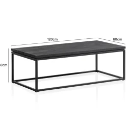 Couchtisch Massivholz schwarz Wohnzimmertisch Metallgestell Industrial Design