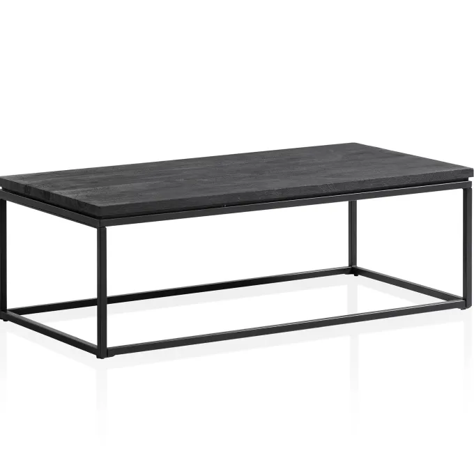 Couchtisch Massivholz schwarz Wohnzimmertisch Metallgestell Industrial Design