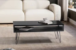 Couchtisch Massivholz schwarz 100cm rechteckig Wohnzimmertisch Ablage Industrial