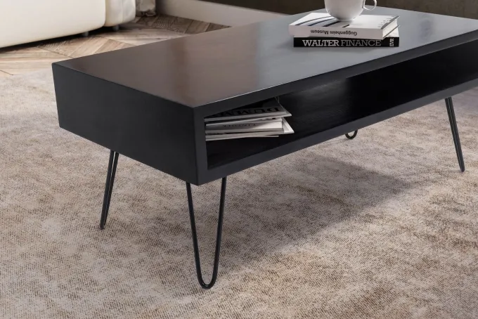 Couchtisch Massivholz schwarz 100cm rechteckig Wohnzimmertisch Ablage Industrial