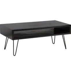 Couchtisch Massivholz schwarz 100cm rechteckig Wohnzimmertisch Ablage Industrial