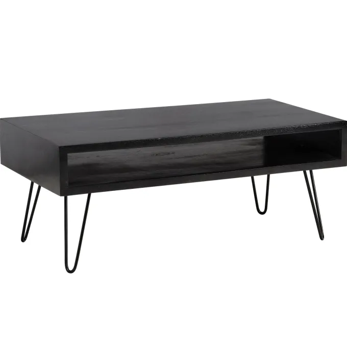 Couchtisch Massivholz schwarz 100cm rechteckig Wohnzimmertisch Ablage Industrial