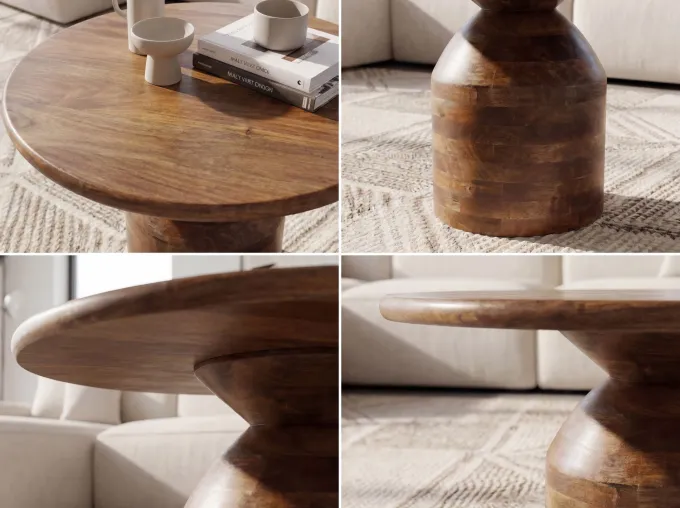 Couchtisch Massivholz Sofatisch 60cm rund Beistelltisch Design Wohnzimmertisch