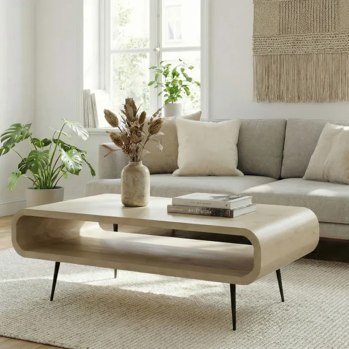 Couchtisch Massivholz white wash 90cm Wohnzimmertisch Sofatisch Beistelltisch