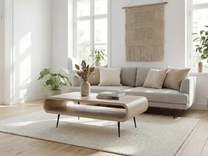 Couchtisch Massivholz white wash 90cm Wohnzimmertisch Sofatisch Beistelltisch