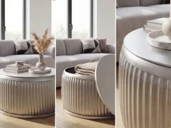 Couchtisch Metall Rund 60cm Wohnzimmertisch mit Stauraum Sofatisch Beistelltisch