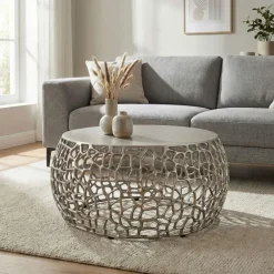 Couchtisch Metall Silber Sofatisch 60cm Tisch Wohnzimmertisch Rund Beistelltisch