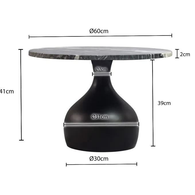 Couchtisch mit Marmor Platte schwarz Wohnzimmertisch Sofatisch Metall rund 60cm