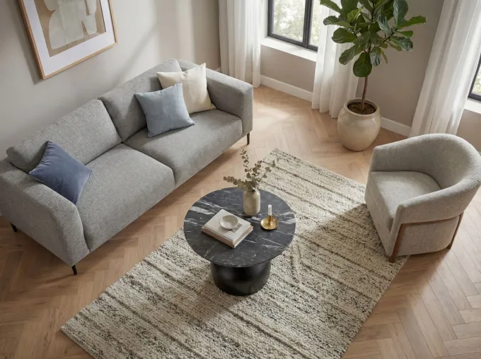 Couchtisch mit Marmor Platte schwarz Wohnzimmertisch Sofatisch Metall rund 60cm