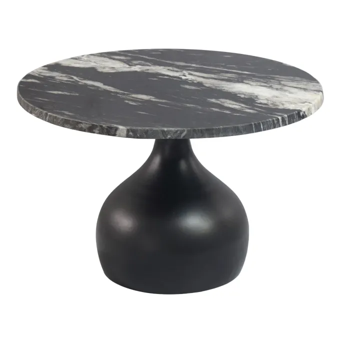 Couchtisch mit Marmor Platte schwarz Wohnzimmertisch Sofatisch Metall rund 60cm